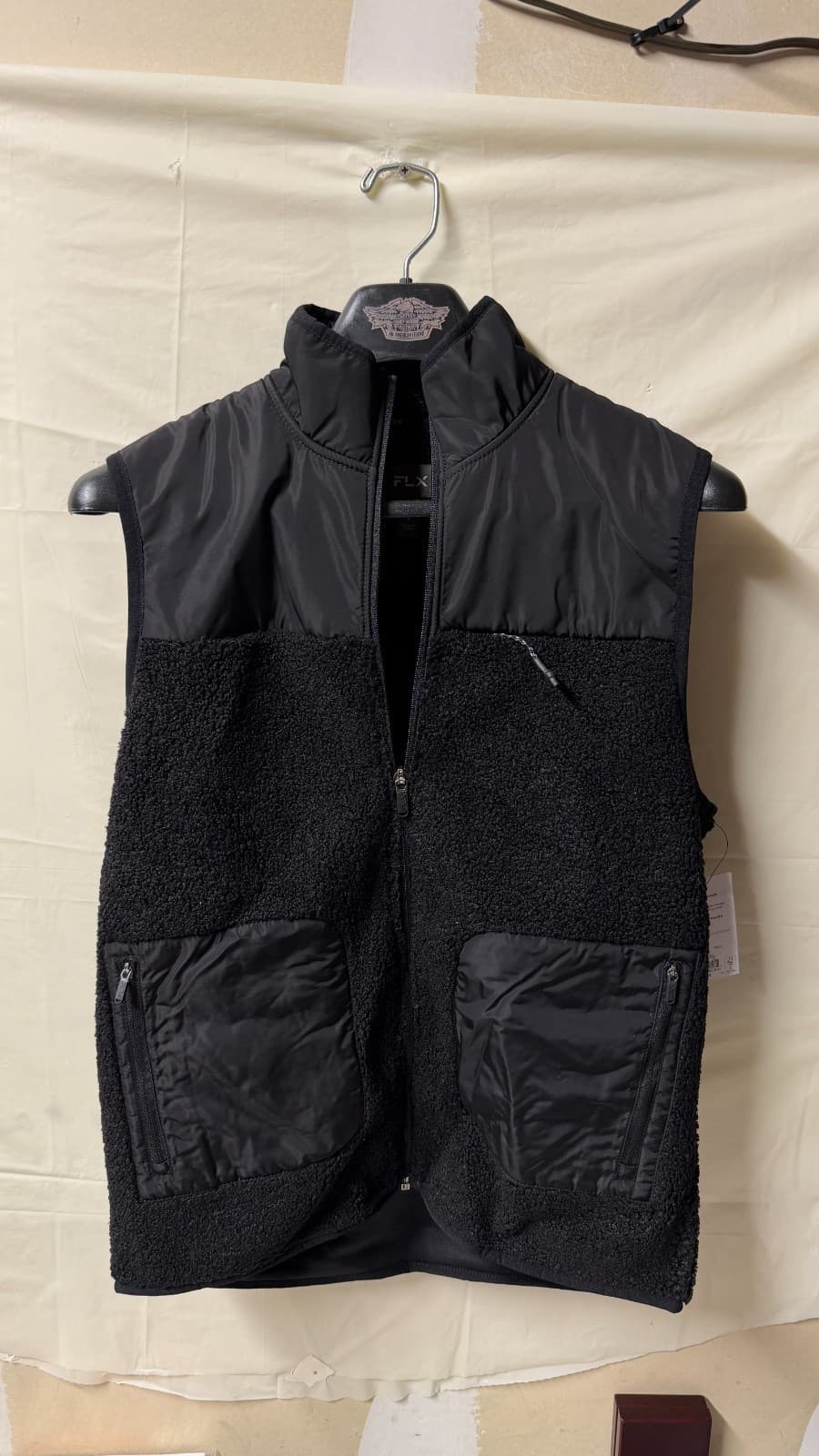 FLX Sherpa Fleece Vest Black Size S New With Tags Zip Pockets Warm
