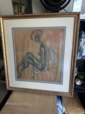 Berry Horton Pastel Nude Woman Modernist Drawing Framed 28x28” Signed