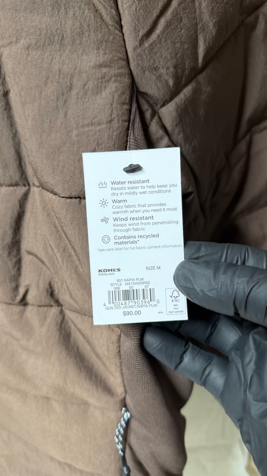 FLX Men’s Puffer Jacket Brown Size M Lightweight Quilted Zip Up NWT - Thumbnail 8