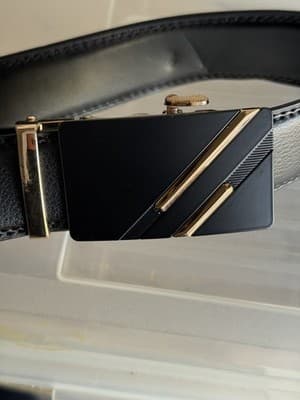 Set of 2 Men’s Black Leather Belts Dress Casual Automatic Buckle - Thumbnail 7