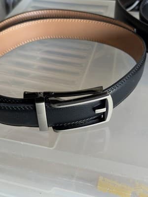Set of 2 Men’s Black Leather Belts Dress Casual Automatic Buckle - Thumbnail 3
