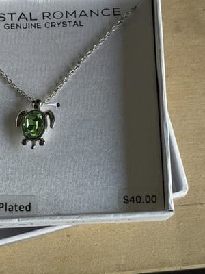 Crystal Romance Silver Plated Turtle Necklace w/ Green Crystal 18+2” NIB - Thumbnail 5