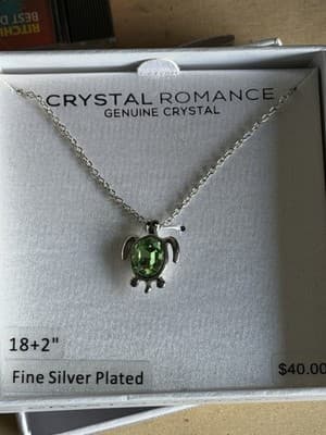 Crystal Romance Silver Plated Turtle Necklace w/ Green Crystal 18+2” NIB - Thumbnail 3