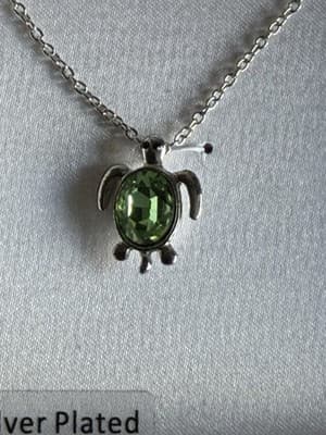 Crystal Romance Silver Plated Turtle Necklace w/ Green Crystal 18+2” NIB - Thumbnail 2