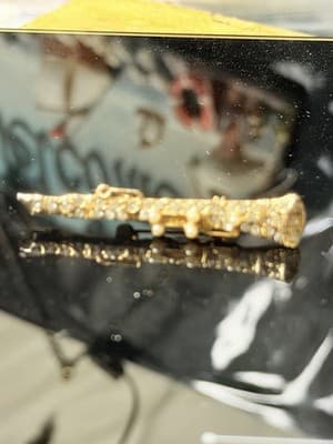 Vintage Gold Tone Rhinestone Flute Brooch Pin Faux Pearls Music Instrument - Thumbnail 8