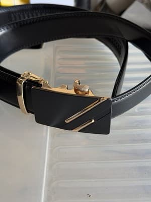 Set of 2 Men’s Black Leather Belts Dress Casual Automatic Buckle - Thumbnail 2