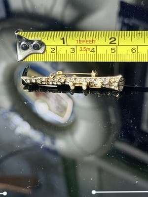 Vintage Gold Tone Rhinestone Flute Brooch Pin Faux Pearls Music Instrument - Thumbnail 4