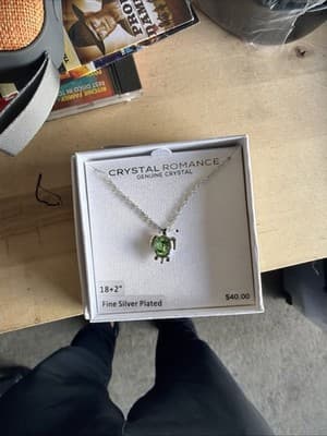 Crystal Romance Silver Plated Turtle Necklace w/ Green Crystal 18+2” NIB - Thumbnail 8