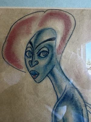 Berry Horton Pastel Nude Woman Modernist Drawing Framed 28x28” Signed - Thumbnail 4