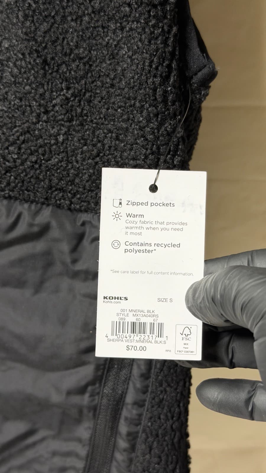 FLX Sherpa Fleece Vest Black Size S New With Tags Zip Pockets Warm - Thumbnail 3