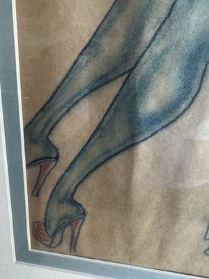 Berry Horton Pastel Nude Woman Modernist Drawing Framed 28x28” Signed - Thumbnail 5