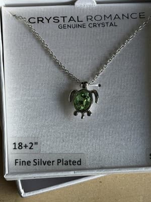 Crystal Romance Silver Plated Turtle Necklace w/ Green Crystal 18+2” NIB - Thumbnail 4