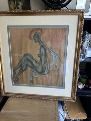 Berry Horton Pastel Nude Woman Modernist Drawing Framed 28x28” Signed - Thumbnail 7
