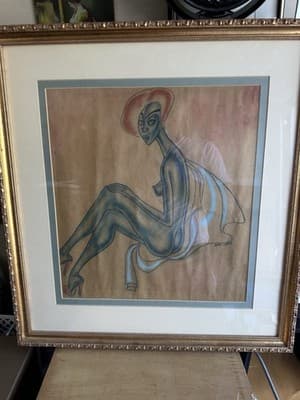 Berry Horton Pastel Nude Woman Modernist Drawing Framed 28x28” Signed - Thumbnail 8