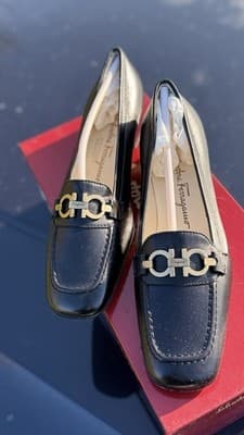 Salvatore Ferragamo Morning Loafers Black Nappa Leather Womens 5 B Italy