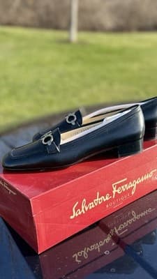 Salvatore Ferragamo Morning Loafers Black Nappa Leather Womens 5 B Italy - Thumbnail 8