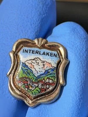 Vintage Interlaken Switzerland Enamel Souvenir Pin Brooch Alpine Scene - Thumbnail 5
