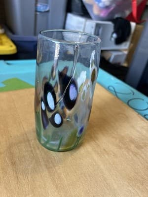 Murano Style Hand Blown Art Glass Tumbler Floral Swirl Design Multicolor