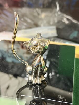 Vintage Hand Blown Clear Glass Cat Figurine Small Decorative Art Glass