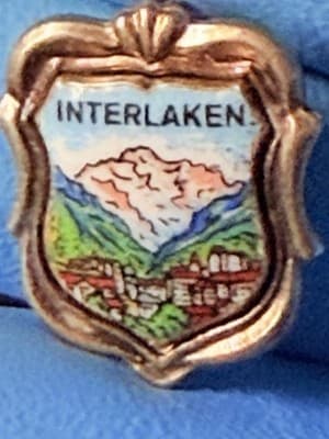 Vintage Interlaken Switzerland Enamel Souvenir Pin Brooch Alpine Scene - Thumbnail 2