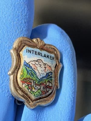 Vintage Interlaken Switzerland Enamel Souvenir Pin Brooch Alpine Scene - Thumbnail 4