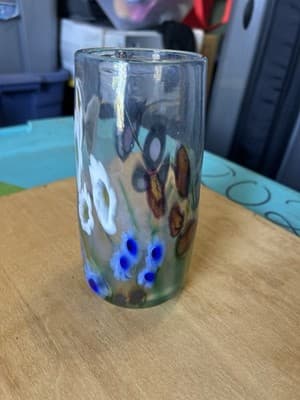 Murano Style Hand Blown Art Glass Tumbler Floral Swirl Design Multicolor - Thumbnail 3