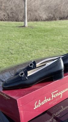 Salvatore Ferragamo Morning Loafers Black Nappa Leather Womens 5 B Italy - Thumbnail 2