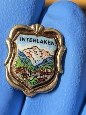 Vintage Interlaken Switzerland Enamel Souvenir Pin Brooch Alpine Scene - Thumbnail 3