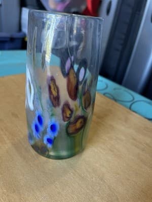 Murano Style Hand Blown Art Glass Tumbler Floral Swirl Design Multicolor - Thumbnail 2