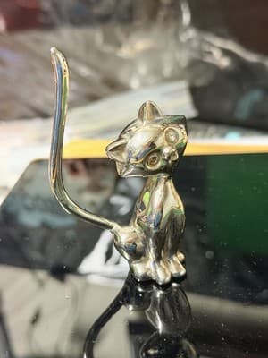 Vintage Hand Blown Clear Glass Cat Figurine Small Decorative Art Glass - Thumbnail 3