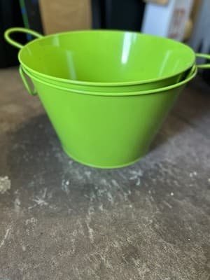 Set of 2 Green Metal Decorative Buckets 13” Wide x 9” Tall Garden Party Planter