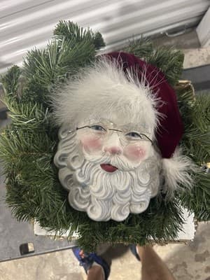 Vintage Clay Art Santa Face Christmas Wreath – Handmade Look – With Tag