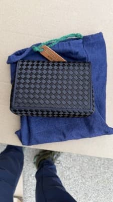 Bottega Veneta Black Intrecciato Satin Clutch Pouch Bag Made in Italy New - Thumbnail 3