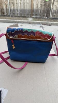 Sharif Patchwork Leather Crossbody Bag Multicolor Studded Made in USA - Thumbnail 3