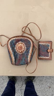 Sharif Vintage Crossbody Bag Wallet Set Leather Patchwork Made in USA