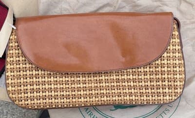 Brahmin Carmen Honey Nantucket Woven Leather Clutch Bag Made in USA