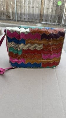 Sharif Patchwork Leather Crossbody Bag Multicolor Studded Made in USA - Thumbnail 2