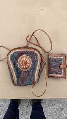 Sharif Vintage Crossbody Bag Wallet Set Leather Patchwork Made in USA - Thumbnail 2