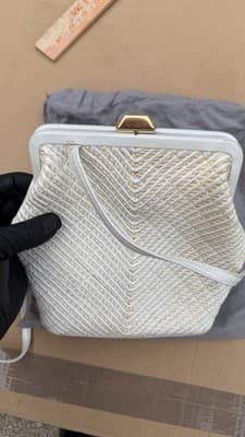 Sharif White Woven Leather Crossbody Clutch Purse Made in USA Vintage - Thumbnail 2