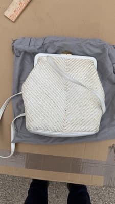 Sharif White Woven Leather Crossbody Clutch Purse Made in USA Vintage