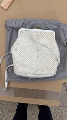 Sharif White Woven Leather Crossbody Clutch Purse Made in USA Vintage - Thumbnail 3