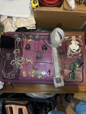 Costume Jewelry Lot 9– Paparazzi Necklaces, Bracelets, Rhinestone Belt & More