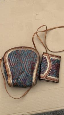 Sharif Vintage Crossbody Bag Wallet Set Leather Patchwork Made in USA - Thumbnail 12