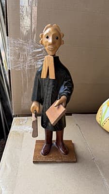 Vintage Hand Carved Wooden Clergy Figure Made in Italy Folk Art Statue - Thumbnail 2
