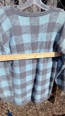 Vintage Perry Ellis Portfolio Wool Sweater Blue Gray Check Knit Size S - Thumbnail 6