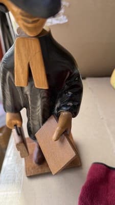 Vintage Hand Carved Wooden Clergy Figure Made in Italy Folk Art Statue - Thumbnail 5