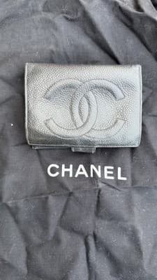 Chanel Black Caviar Leather CC Wallet Coin Purse Compact Wallet Made in Italy
