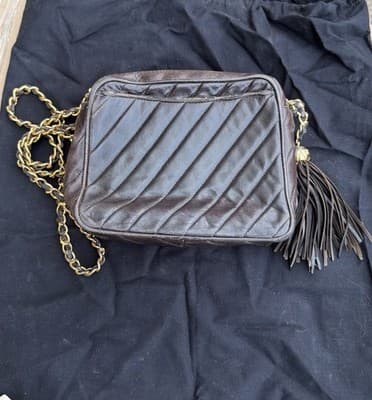 Chanel Brown Quilted Tassel Chain Shoulder Bag CC Logo Dust Bag Included - Thumbnail 3