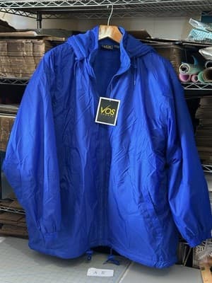 VOS Sports Mens 3XL Blue Hooded Windbreaker Jacket Full Zip Fleece Lined NWT