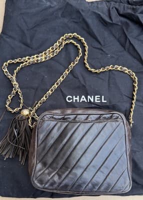 Chanel Brown Quilted Tassel Chain Shoulder Bag CC Logo Dust Bag Included